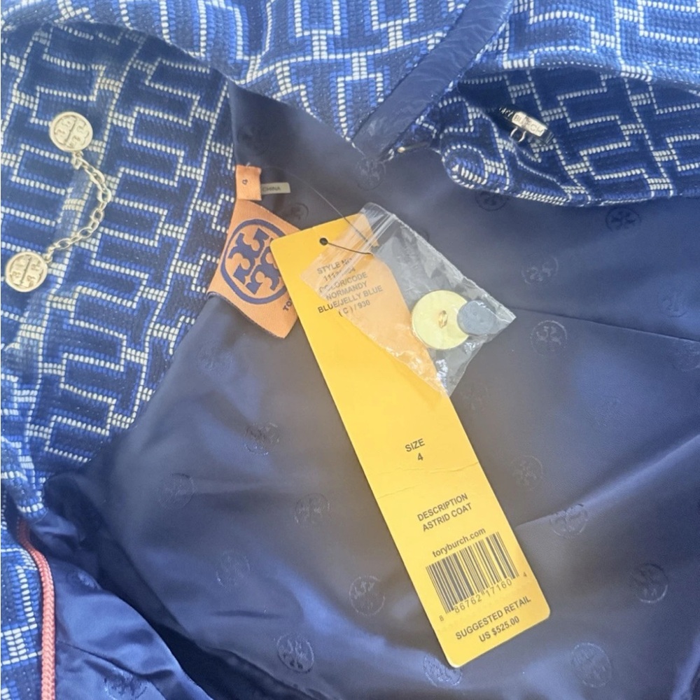 Tory Burch Navy Patterned Trench Coat NWT - Picture 7 of 12